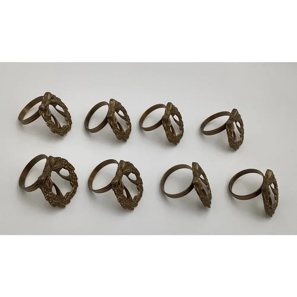 Vintage Brass Wreath Napkin Rings Set of 8 Christmas Bow Holiday Table Decor